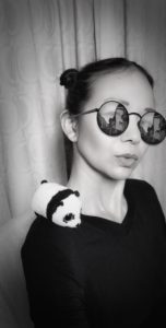 Christina Aldan Black and White Selfie with PandaPuck